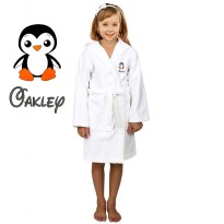 Cute Penguin Cartoon Design & Custom Name Embroidery on Kids Hooded Bathrobe